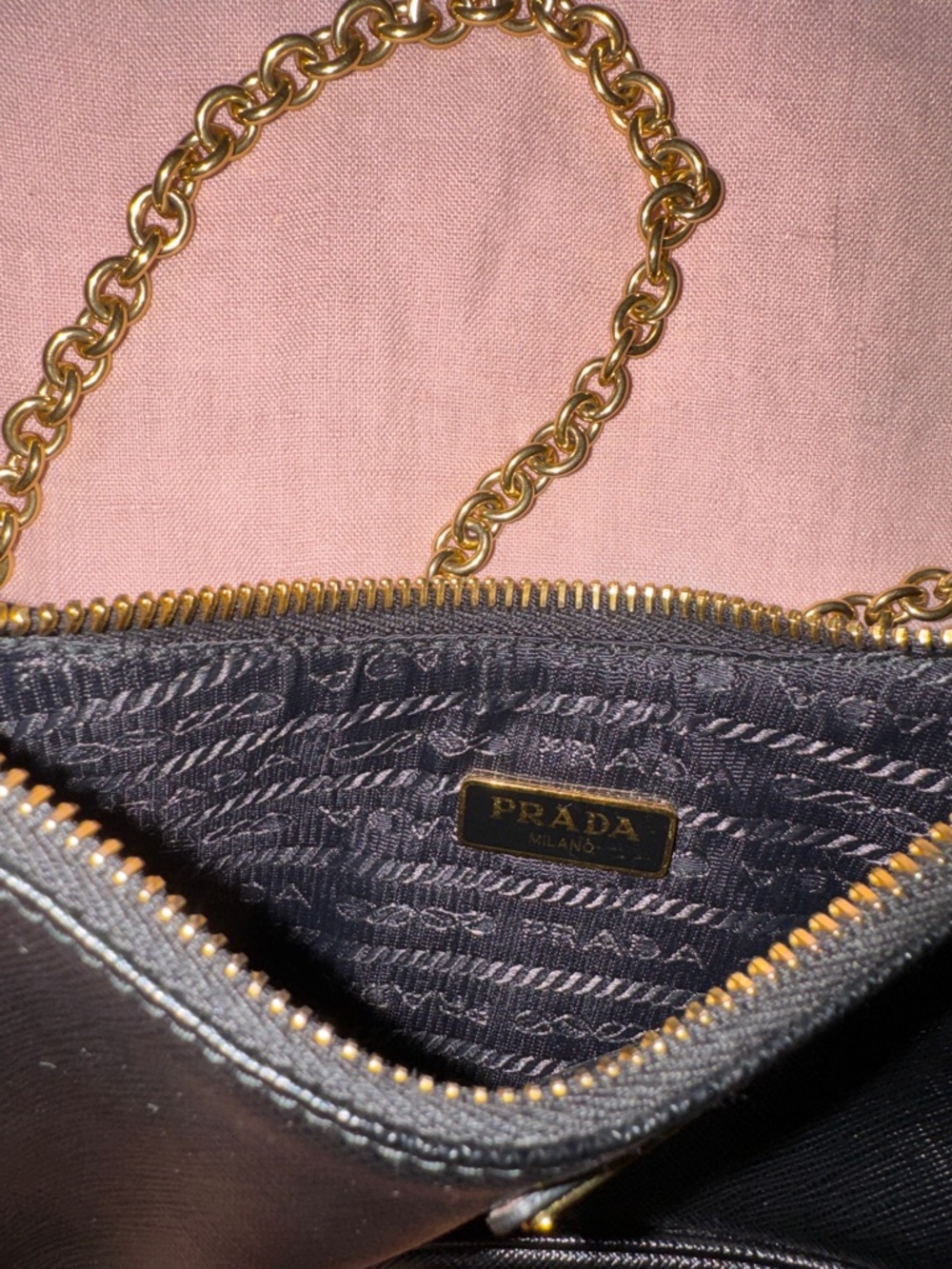 Prada Black Saffiano Leather Mini Shoulder Bag with removable Gold Chain - Picture 9 of 9